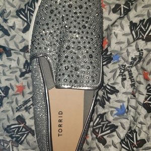 Silver rhinestone canvas slip ons